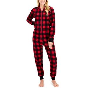 Macy's Red Fleece Plaid Printed One-Piece - Size Small